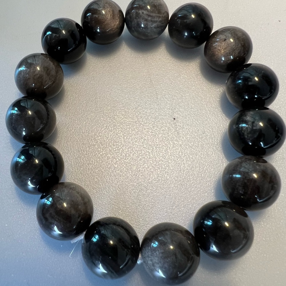 Natural Silver Sheen Obsidian Soothing Protection Bracelet 14mm